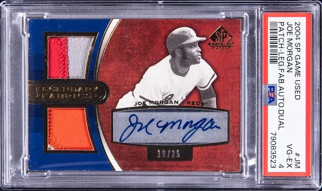2004 Upper Deck SP Game Used Joe Morgan Patch Legendary Fabrics Autograph Dual #ALF-JM card image