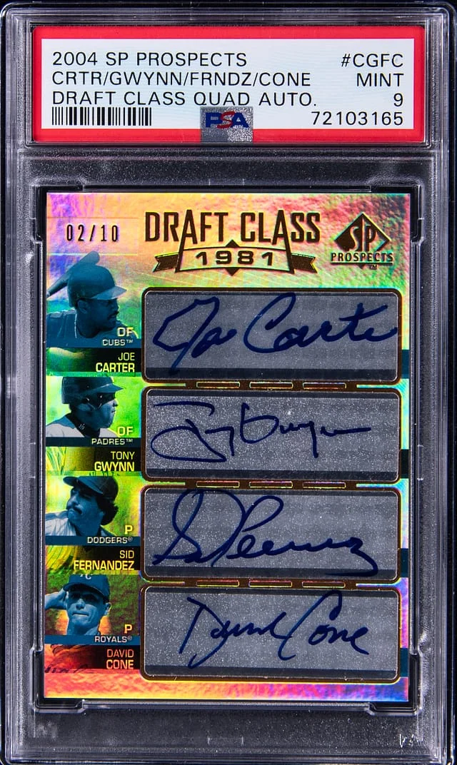 2004 Upper Deck SP Tony Gwynn/Joe Carter/Sid Fernandez/David Cone Multi-Signed Prospects Draft Class Quad Autograph #CGFC card image