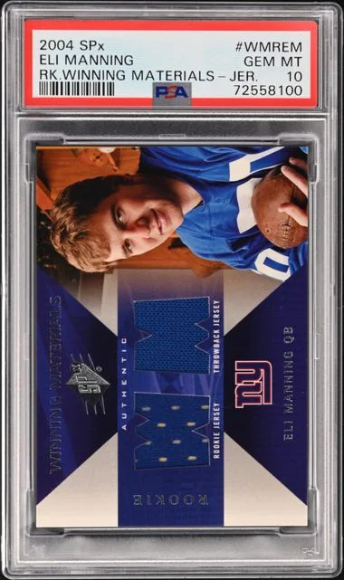 2004 Upper Deck SPx Eli Manning Winning Materials Jersey #WMREM card image