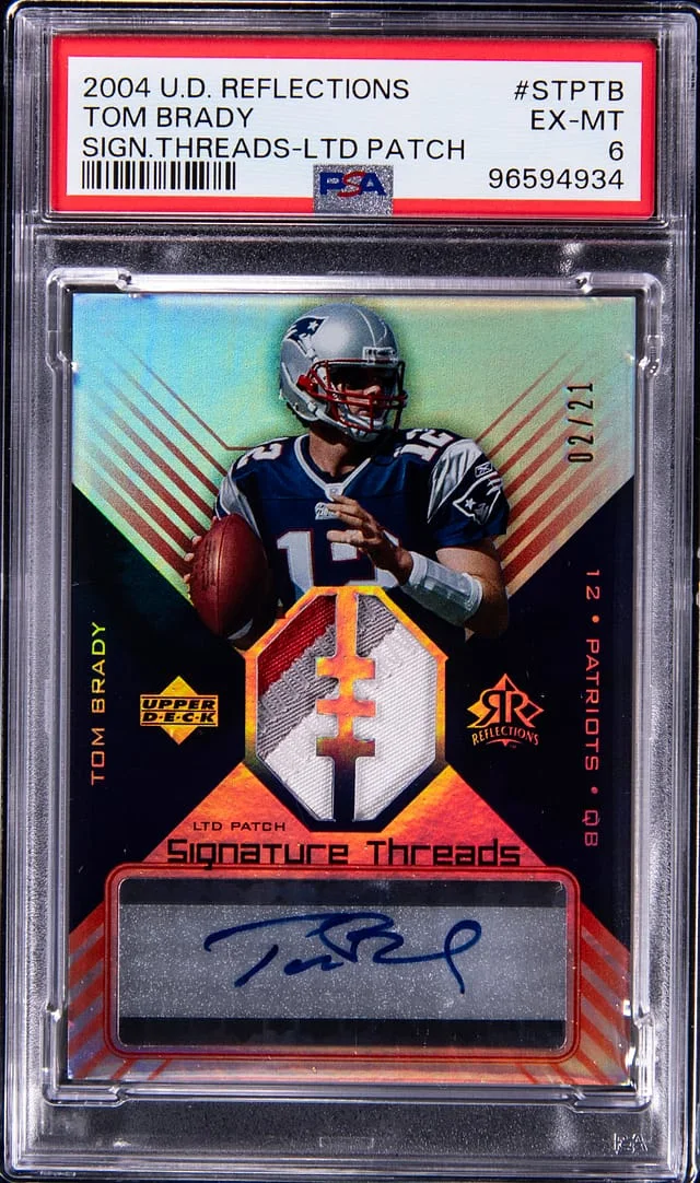 2004 Upper Deck Tom Brady Reflections Signature Threads LTD Patch #STP-TB card image