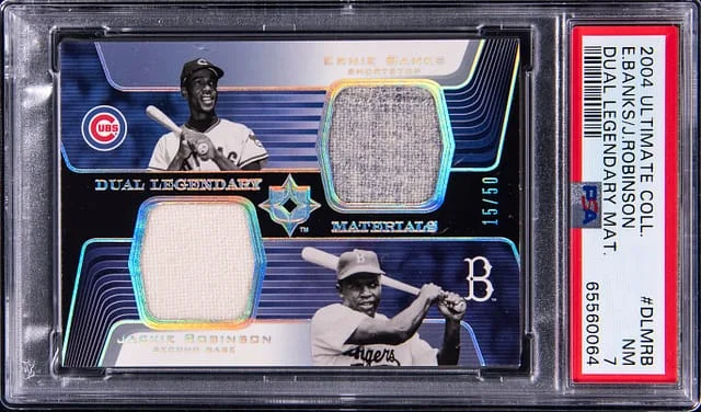 2004 Upper Deck Ultimate Collection Jackie Robinson/Ernie Banks Game-Used Dual Legendary Materials #DLM-RB card image