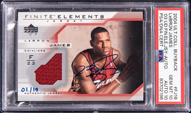 2004 Upper Deck Ultimate Collection LeBron James Buyback '03 UD Finite Elements Jersey Autograph #FJ18 card image