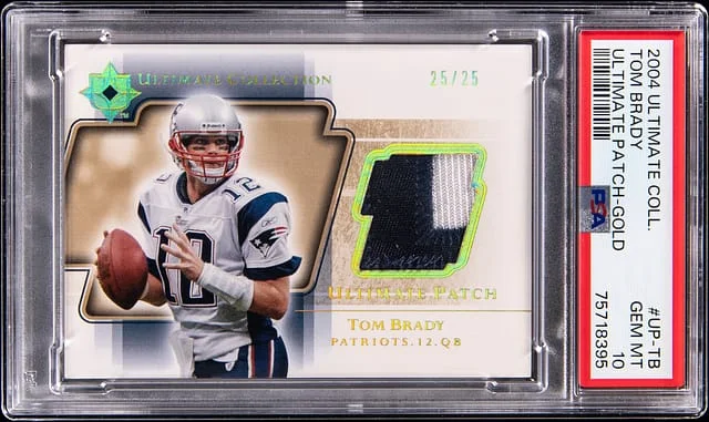 2004 Upper Deck Ultimate Collection Tom Brady Game-Used Ultimate Patch Gold #UP-TB card image