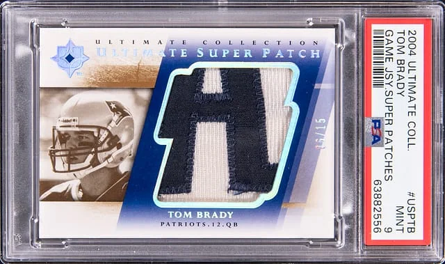 2004 Upper Deck Ultimate Collection Tom Brady Game Jersey Super Patches #USPTB card image