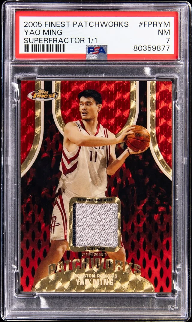 2005-06 Topps Finest Yao Ming Patchworks SuperFractor #FPR-YM card image
