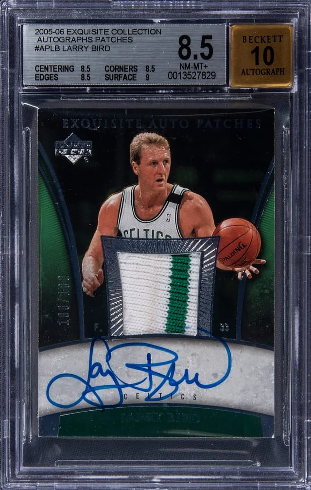 2005-06 UD Exquisite Collection Auto Patch Larry Bird #AP-LB card image