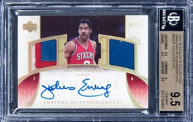 2005-06 UD Exquisite Collection Emblems of Endorsements Julius Erving #EM-JE card image