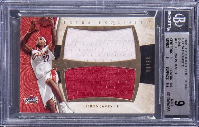 2005-06 UD Exquisite Collection Extra Exquisite Jersey Dual LeBron James Dual #EX-LJ card image