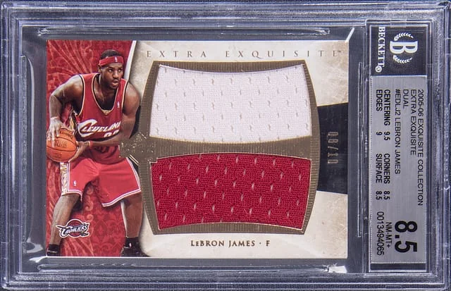 2005-06 UD Exquisite Collection Extra Exquisite Jersey Dual LeBron James Dual #EX-LJ2 card image