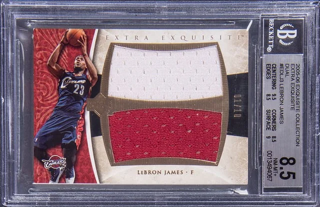 2005-06 UD Exquisite Collection Extra Exquisite Jersey Dual LeBron James Dual #EX-LJ3 card image