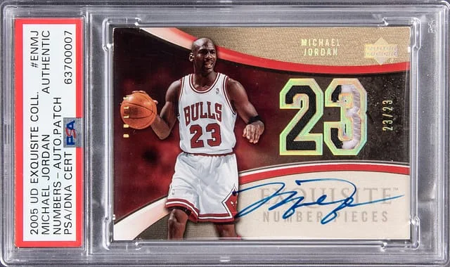 2005-06 UD Exquisite Collection Numbers Autograph Patch Michael Jordan #EN-MJ card image
