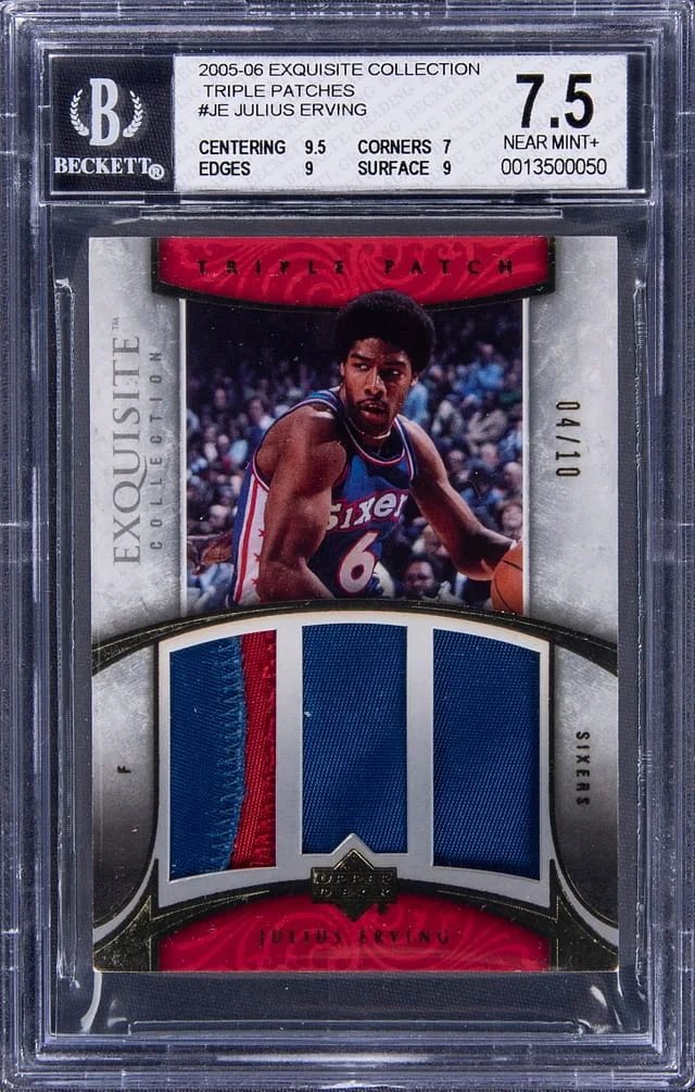 2005-06 UD Exquisite Collection Triple Patch Julius Erving Triple #E3P-JE card image