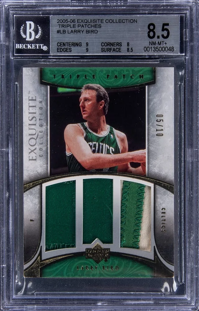 2005-06 UD Exquisite Collection Triple Patch Larry Bird Triple #E3P-LB card image