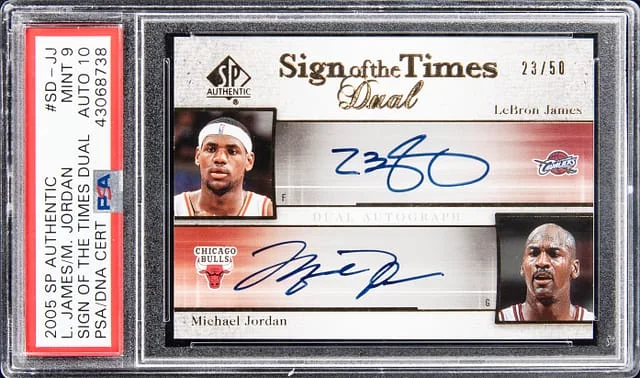 2005-06 UD SP Authentic Sign of The Times Dual LeBron James/Michael Jordan #SD-JJ card image