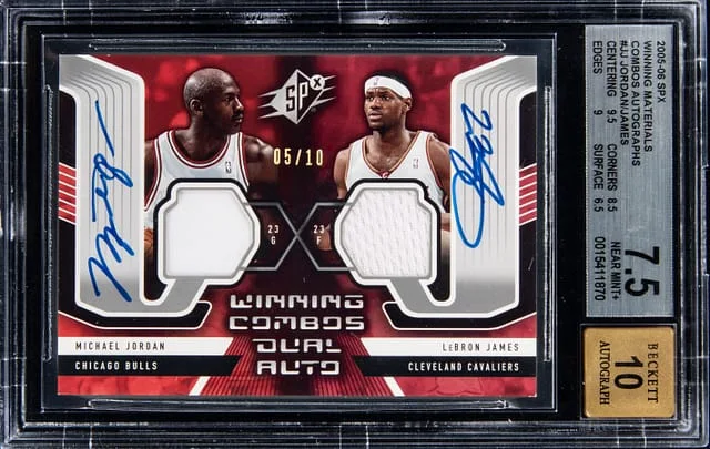 2005-06 UD SPx Winning Materials Combos Autographs Michael Jordan/LeBron James #AWC-JJ card image