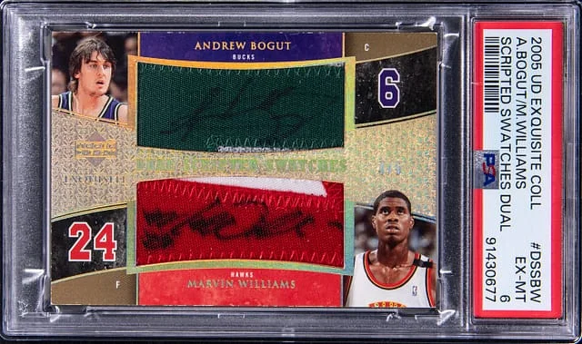 2005-06 Upper Deck Exquisite Collection Andrew Bogut/Marvin Williams Dual Scripted Swatches #DSS-BW card image