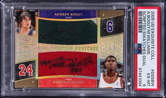2005-06 Upper Deck Exquisite Collection Andrew Bogut/Marvin Williams Scripted Swatches Dual #DSSBW card image