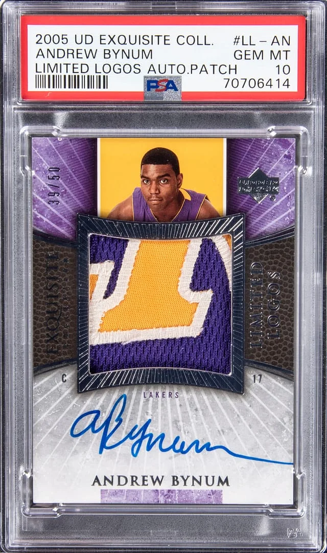 2005-06 Upper Deck Exquisite Collection Andrew Bynum Limited Logos Patch Autograph #LL-AN card image