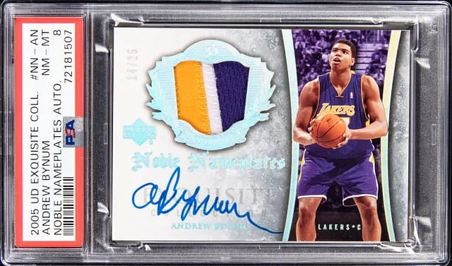 2005-06 Upper Deck Exquisite Collection Andrew Bynum Noble Nameplates Autograph #NN-AN card image