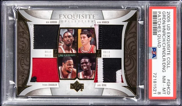 2005-06 Upper Deck Exquisite Collection Ben Gordon, Kirk Hinrich, Tyson Chandler, Luol Deng Quad Patches Quad #GHCD card image
