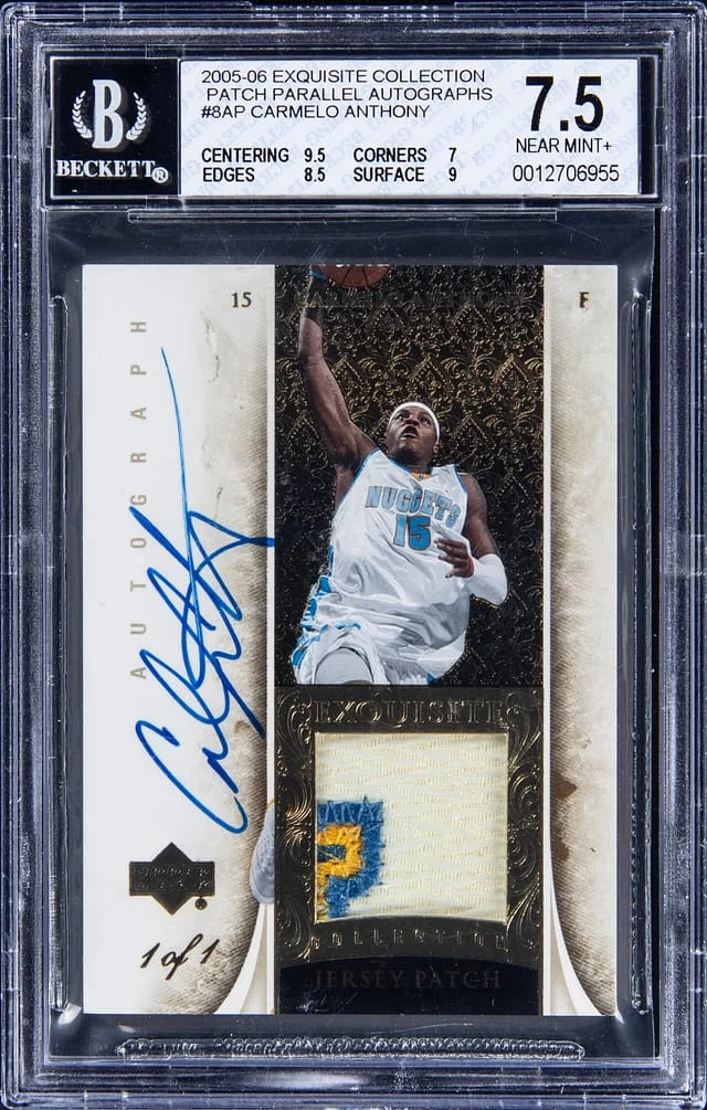 2005-06 Upper Deck Exquisite Collection Carmelo Anthony Patch Parallel Autographs #8-AP card image