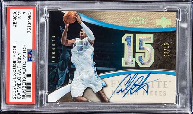 2005-06 Upper Deck Exquisite Collection Carmelo Anthony Numbers Autograph Patch #EN-CA card image