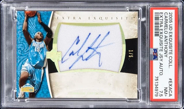 2005-06 Upper Deck Exquisite Collection Carmelo Anthony Extra Exquisite Jersey Autograph #EXA-CA card image