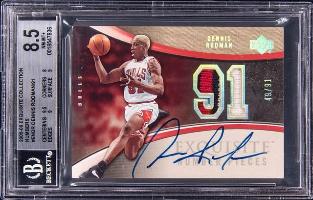2005-06 Upper Deck Exquisite Collection Dennis Rodman Number Pieces Patch Autographs #EN-DR card image