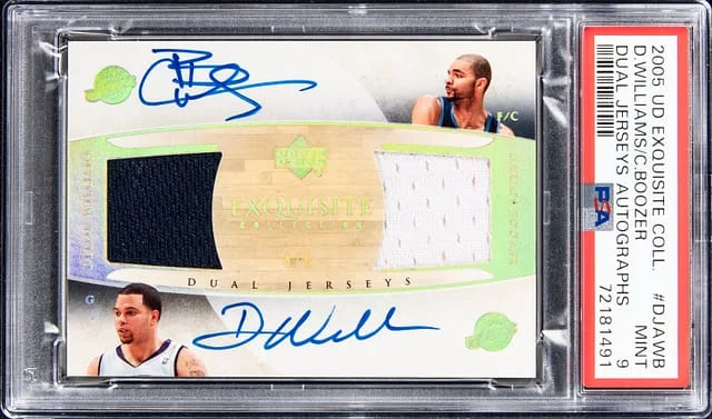 2005-06 Upper Deck Exquisite Collection Deron Williams, Carlos Boozer Dual Dual Jerseys Autographs #DJAWB card image