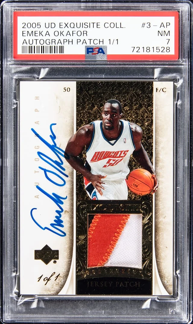 2005-06 Upper Deck Exquisite Collection Emeka Okafor Autograph Patch 1/1 #3-AP card image