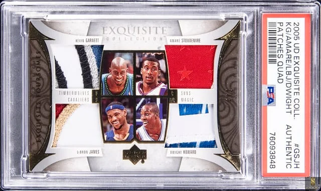 2005-06 Upper Deck Exquisite Collection Garnett/Stoudemire/James/Howard Patches Quad #EF-GSJH card image