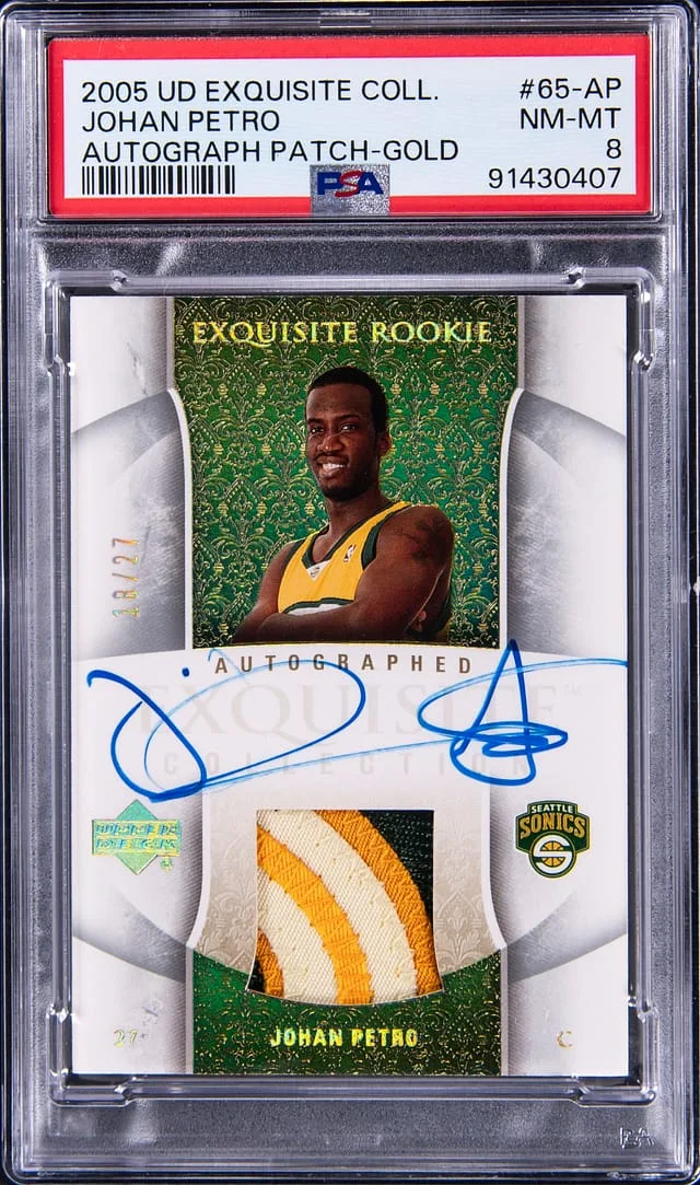 2005-06 Upper Deck Exquisite Collection Johan Petro Autograph Patch Gold #65-AP card image
