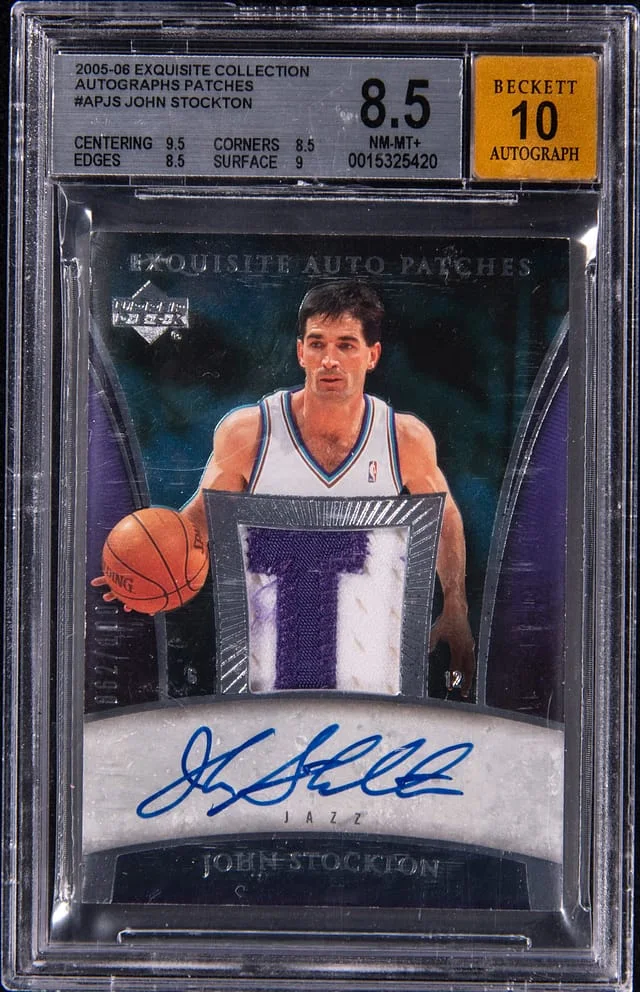 2005-06 Upper Deck Exquisite Collection John Stockton Autographed Patches #AP-JS card image