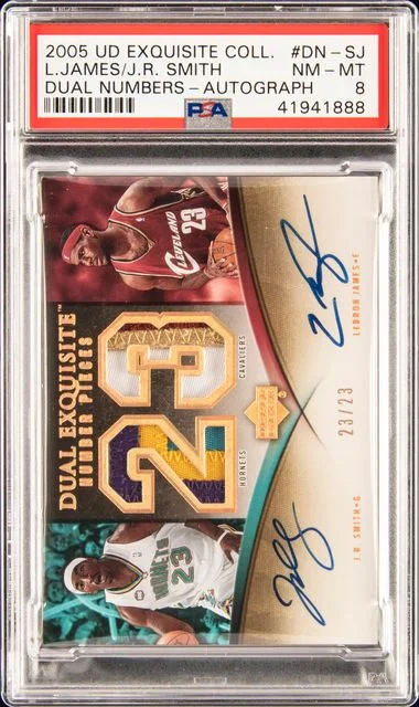 2005-06 Upper Deck Exquisite Collection J.R. Smith/LeBron James Dual Number Pieces Autograph #DN-SJ card image