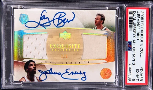 2005-06 Upper Deck Exquisite Collection Julius Erving/Larry Bird Dual Jerseys Autographs #DJA-EB card image