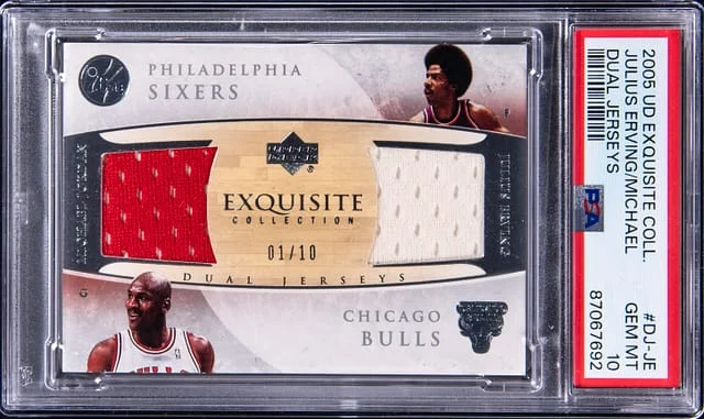 2005-06 Upper Deck Exquisite Collection Julius Erving/Michael Jordan Dual Jerseys #DJ-JE card image