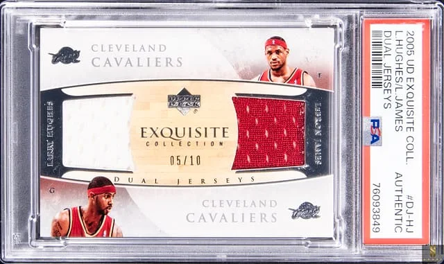 2005-06 Upper Deck Exquisite Collection Larry Hughes/ LeBron James Dual Jerseys #DJ-HJ card image