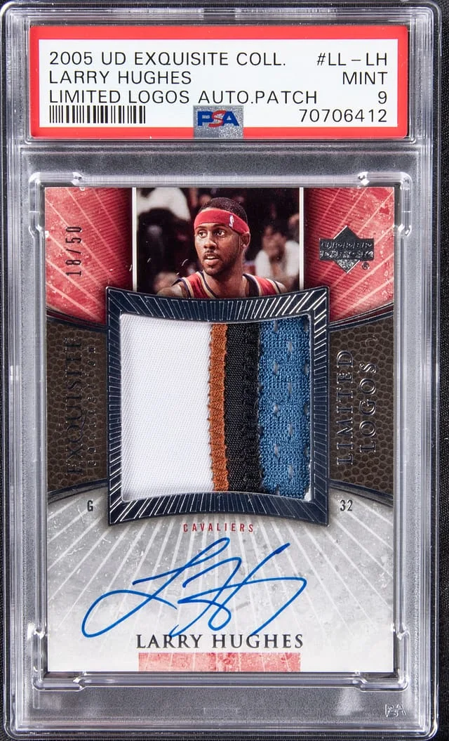 2005-06 Upper Deck Exquisite Collection Larry Hughes Limited Logos Patch Autograph #LL-LH card image