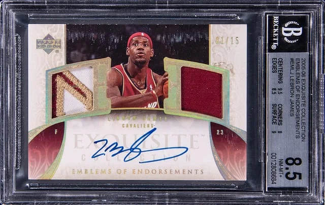2005-06 Upper Deck Exquisite Collection LeBron James Emblems of Endorsements #EMLJ card image