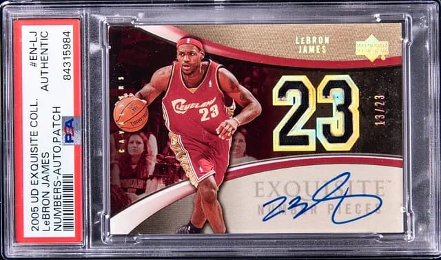 2005-06 Upper Deck Exquisite Collection LeBron James Number Pieces Autograph Patch #EN-LJ card image