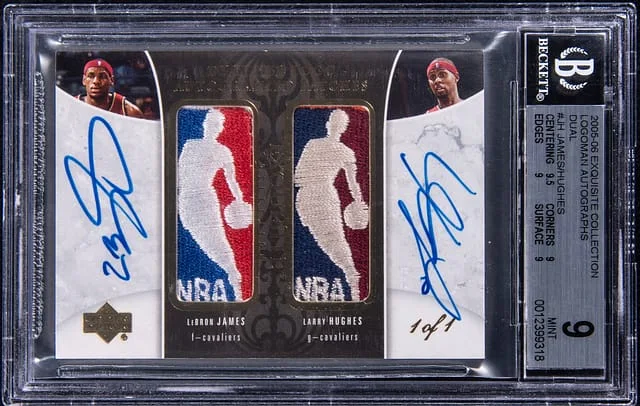2005-06 Upper Deck Exquisite Collection LeBron James/Larry Hughes Dual Logoman Autographs #DLA-JH card image