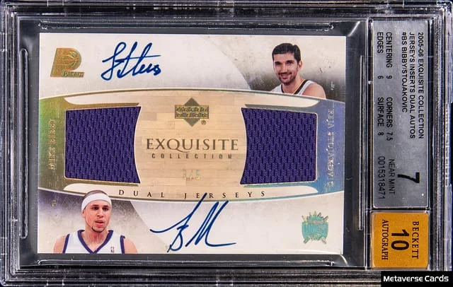 2005-06 Upper Deck Exquisite Collection Mike Bibby/Peja Stojakovic Jerseys Inserts Dual Autographs #DJA-BS card image