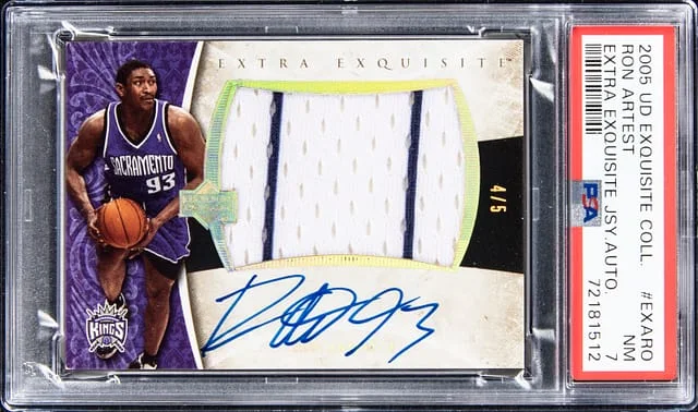 2005-06 Upper Deck Exquisite Collection Ron Artest Extra Exquisite Jersey Autograph #EXARO card image