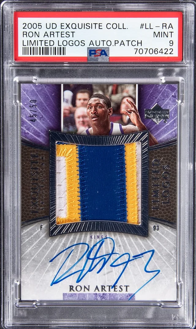 2005-06 Upper Deck Exquisite Collection Ron Artest Limited Logos Patch Autograph #LL-RA card image