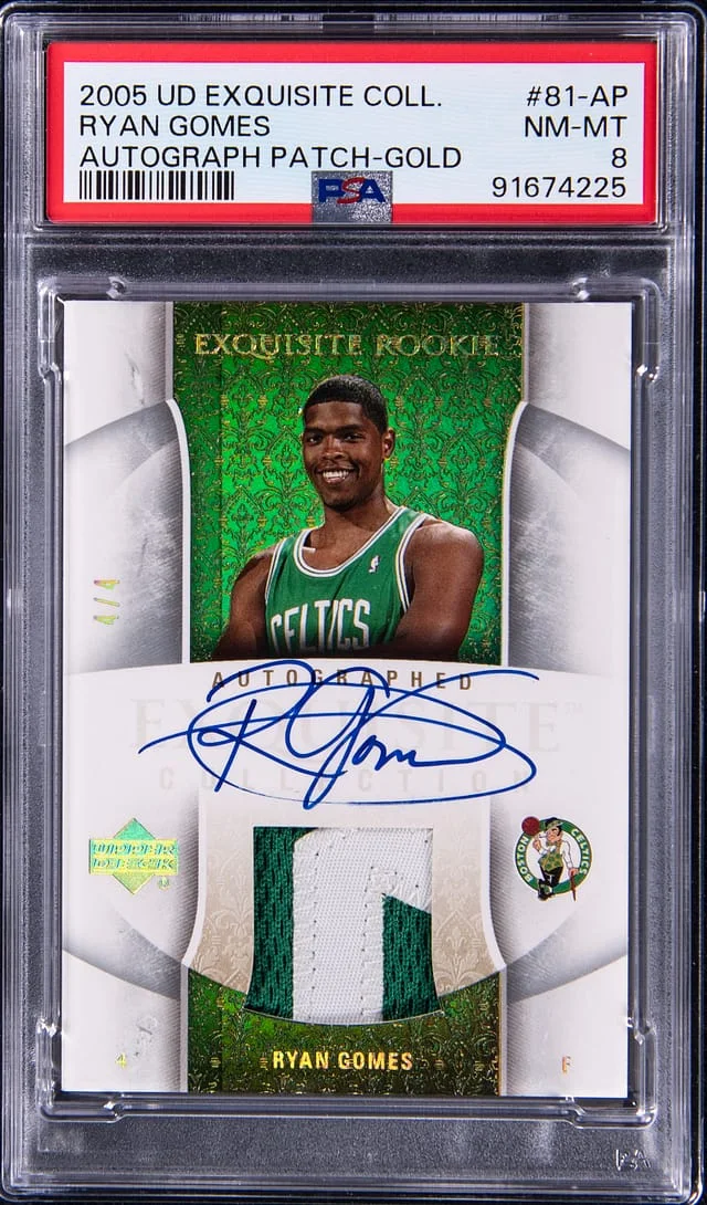 2005-06 Upper Deck Exquisite Collection Ryan Gomes Autograph Patch Gold #81-AP card image