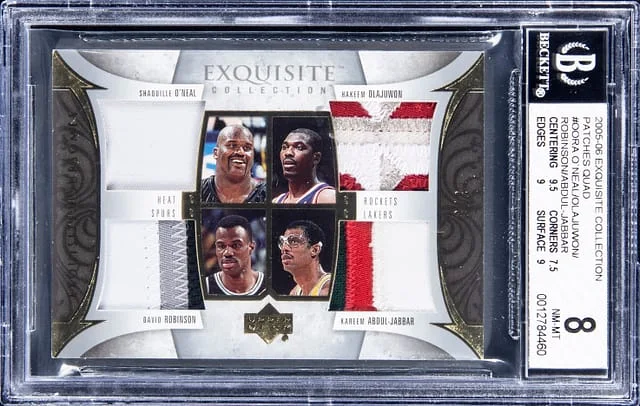 2005-06 Upper Deck Exquisite Collection Shaquille O'Neal/Hakeen Olajuwon/David Robinson/Kareem Abdul-Jabbar Patches Quad #EF-OORA card image