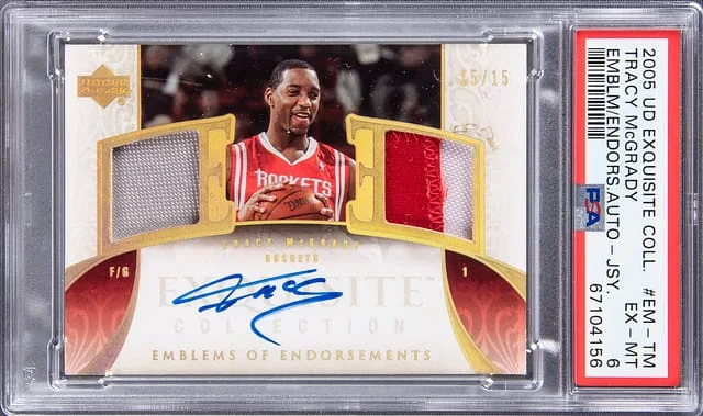 2005-06 Upper Deck Exquisite Collection Tracy Mcgrady Emblem of Endorsements Autograph Jersey #EM-TM card image