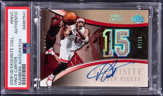 2005-06 Upper Deck Exquisite Collection Vince Carter Numbers Autograph Patch #EN-VC card image