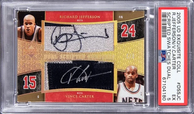 2005-06 Upper Deck Exquisite Collection Vince Carter, Richard Jefferson Dual Scripted Swatches Dual #DSS-JC card image