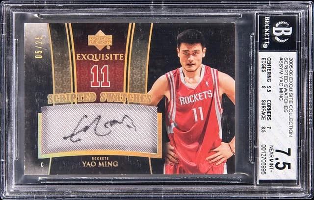 2005-06 Upper Deck Exquisite Collection Yao Ming Scripted Swatches #SSYM card image